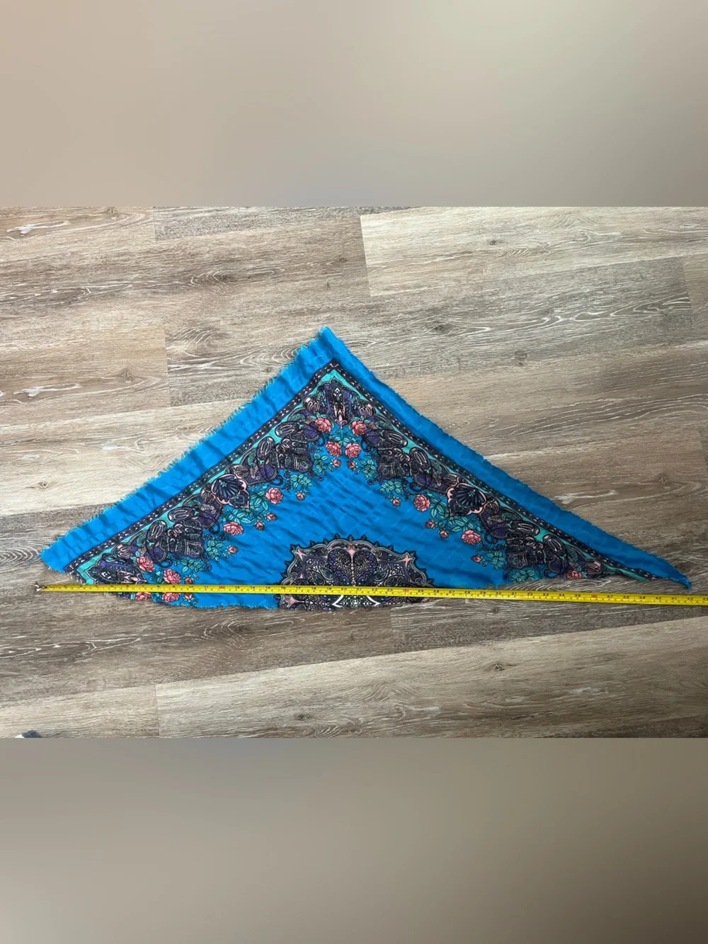 Vintage Blue Floral Pink Roses Paisley Triangle Scarf